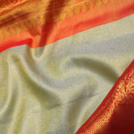 Soft Olive Kanjivaram Tissue Slik Saree With Vibrant Orange Border