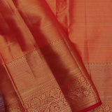 Soft Olive Kanjivaram Tissue Slik Saree With Vibrant Orange Border