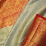 Dark Cream Kanjivaram Tissue Silk Saree With Vibrant Orange Border