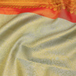 Beige Kanjivaram Tissue Silk Saree With Contrast Vibrant Orange Border