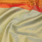 Beige Kanjivaram Tissue Silk Saree With Contrast Vibrant Orange Border
