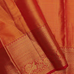 Beige Kanjivaram Tissue Silk Saree With Contrast Vibrant Orange Border