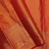 Beige Kanjivaram Tissue Silk Saree With Contrast Vibrant Orange Border