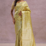 Gold Kanjivaram Tissue Saree With Silver Zari Work