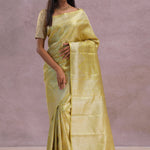 Gold Kanjivaram Tissue Saree With Silver Zari Work