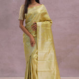 Gold Kanjivaram Tissue Saree With Silver Zari Work