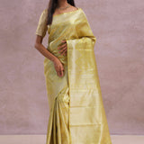 Gold Kanjivaram Tissue Saree With Silver Zari Work