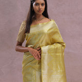 Gold Kanjivaram Tissue Saree With Silver Zari Work