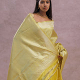Gold Kanjivaram Tissue Saree With Silver Zari Work