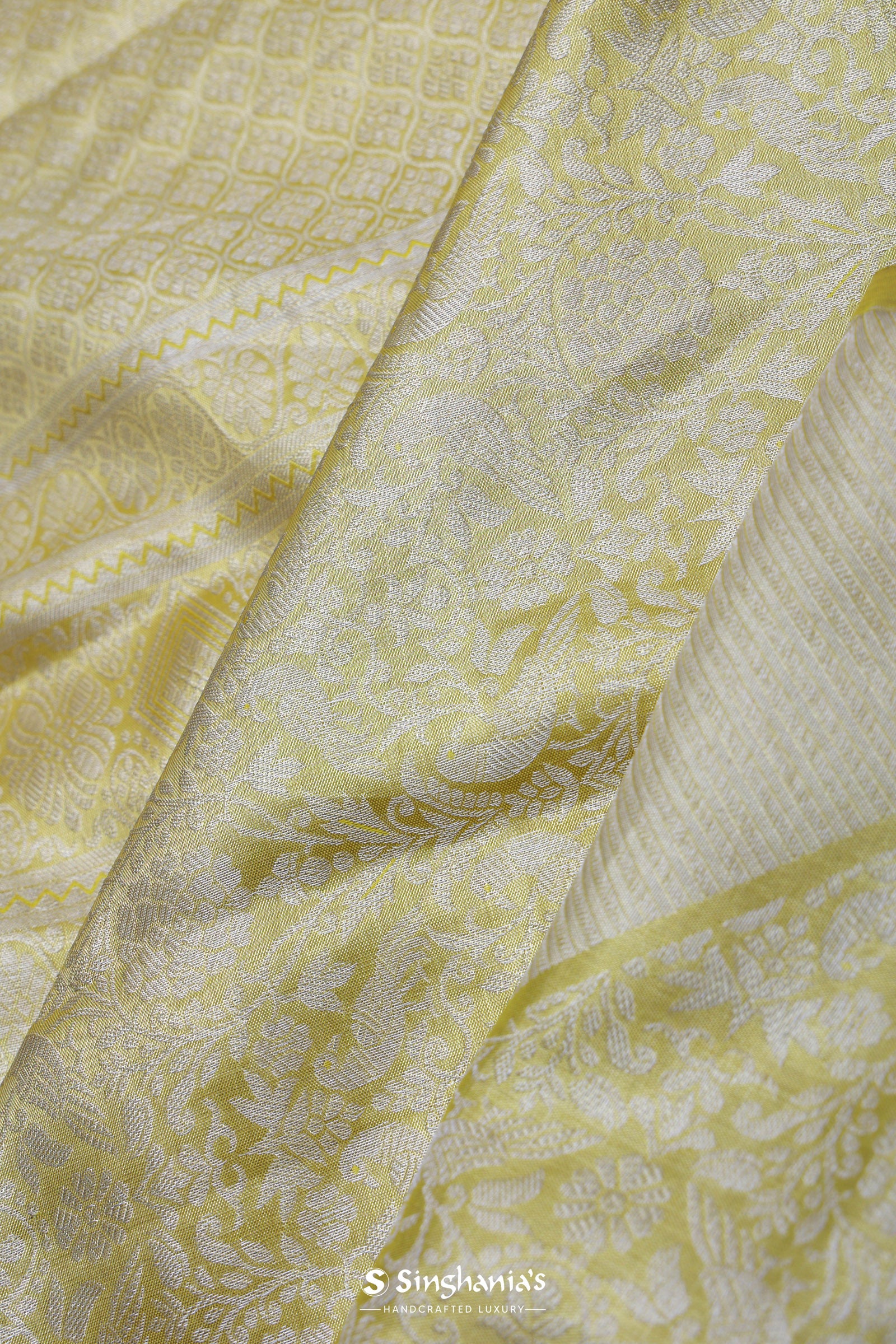 Gold Kanjivaram Tissue Saree With Silver Zari Work