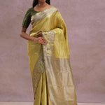 Golden Kanjivaram Tissue Saree With Contrast Green Border