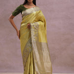 Golden Kanjivaram Tissue Saree With Contrast Green Border