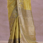 Golden Kanjivaram Tissue Saree With Contrast Green Border