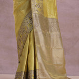 Golden Kanjivaram Tissue Saree With Contrast Green Border
