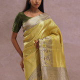 Golden Kanjivaram Tissue Saree With Contrast Green Border