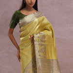 Golden Kanjivaram Tissue Saree With Contrast Green Border