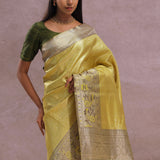 Golden Kanjivaram Tissue Saree With Contrast Green Border