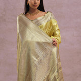 Golden Kanjivaram Tissue Saree With Contrast Green Border