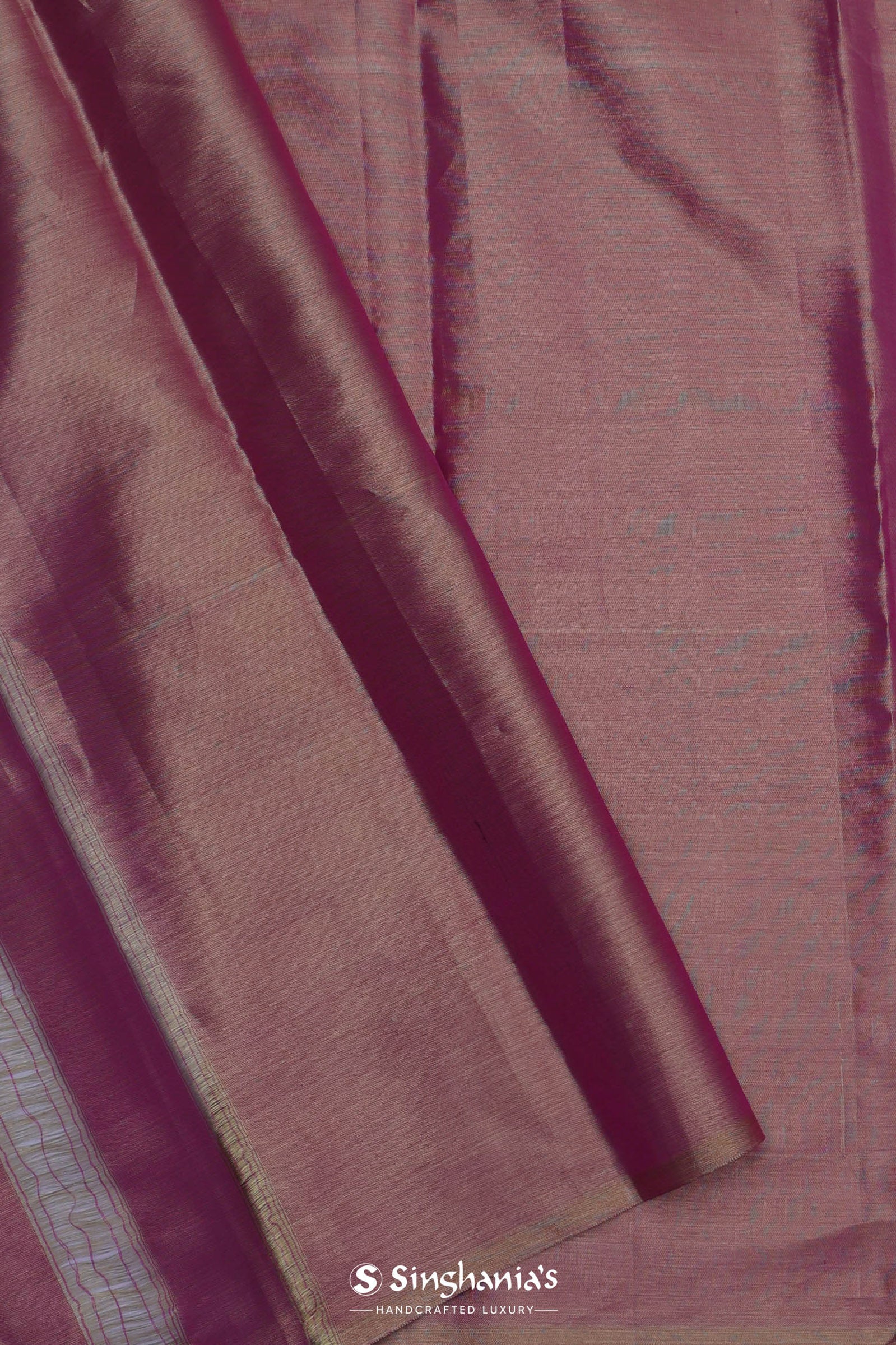 Beige Kanjivaram Tissue Silk Saree With Pink Border
