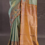Mint Green Kanjivaram Tissue Silk Saree With Brown Border