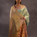 Mint Green Kanjivaram Tissue Silk Saree With Brown Border