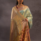 Mint Green Kanjivaram Tissue Silk Saree With Brown Border