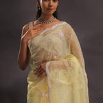 Soft Yellow Organza Embroidery Saree With Pearls And Sequins Detailing