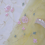 Soft Yellow Organza Embroidery Saree With Pearls And Sequins Detailing
