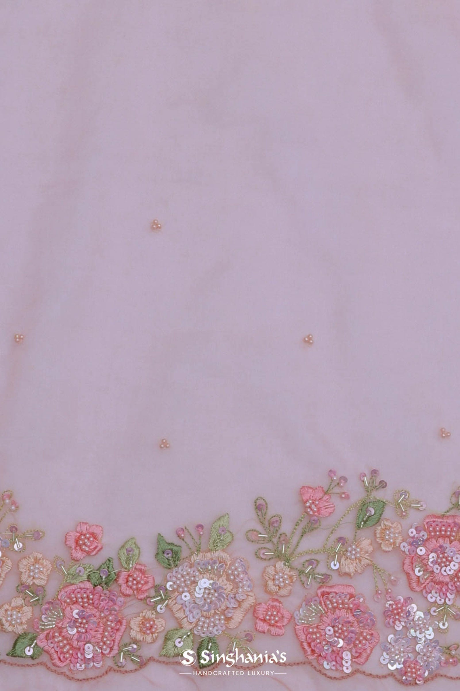 Salmon Pink Organza Embroidery Saree With Pearls And Sequins Detailing