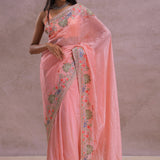 Rose Pink Soft Organza Embroidery Saree