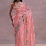 Rose Pink Soft Organza Embroidery Saree