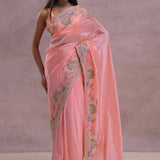 Rose Pink Soft Organza Embroidery Saree