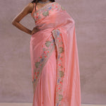 Rose Pink Soft Organza Embroidery Saree