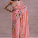 Rose Pink Soft Organza Embroidery Saree