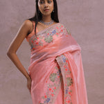Rose Pink Soft Organza Embroidery Saree