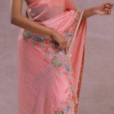 Rose Pink Soft Organza Embroidery Saree