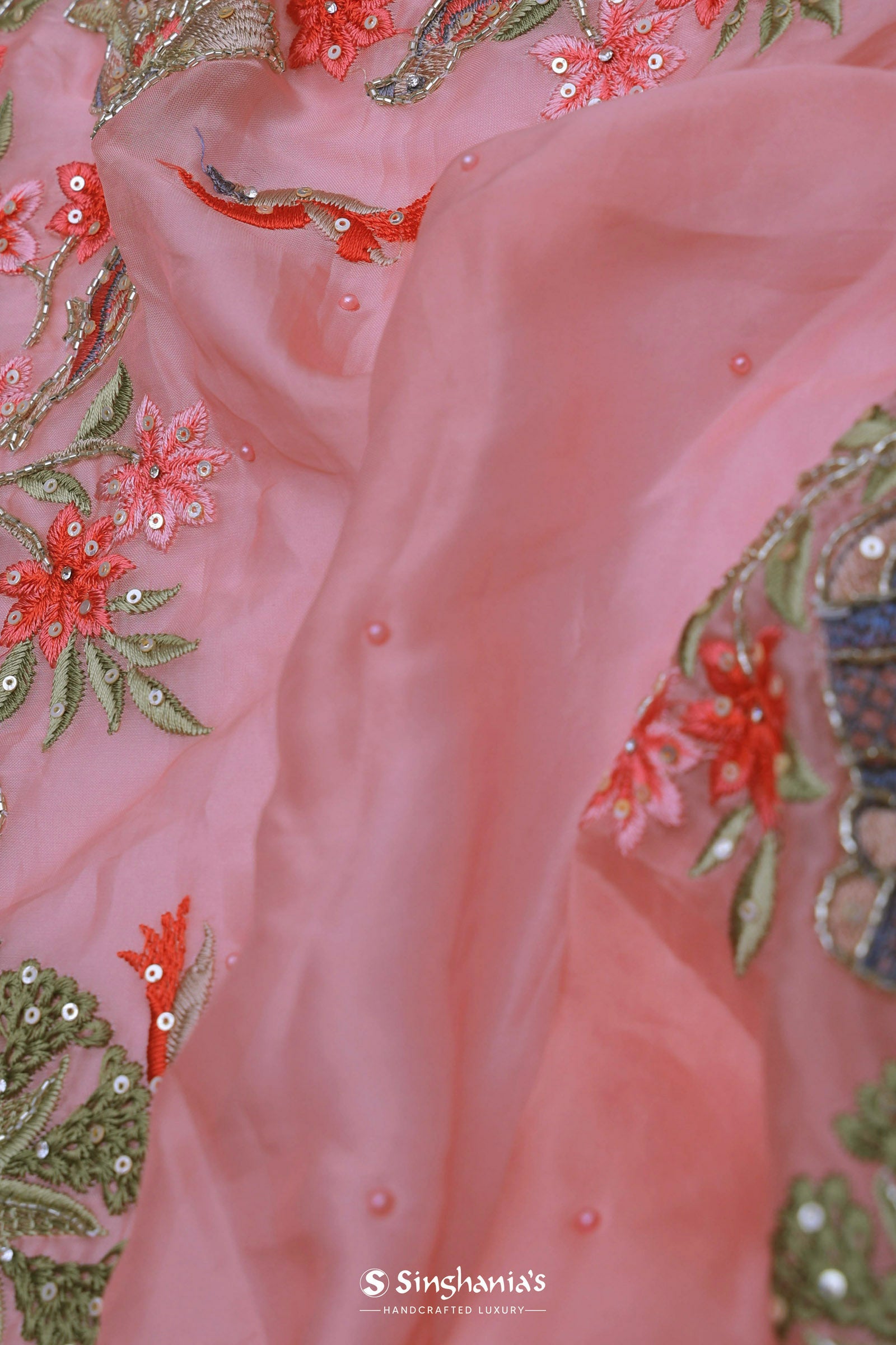 Rose Pink Soft Organza Embroidery Saree