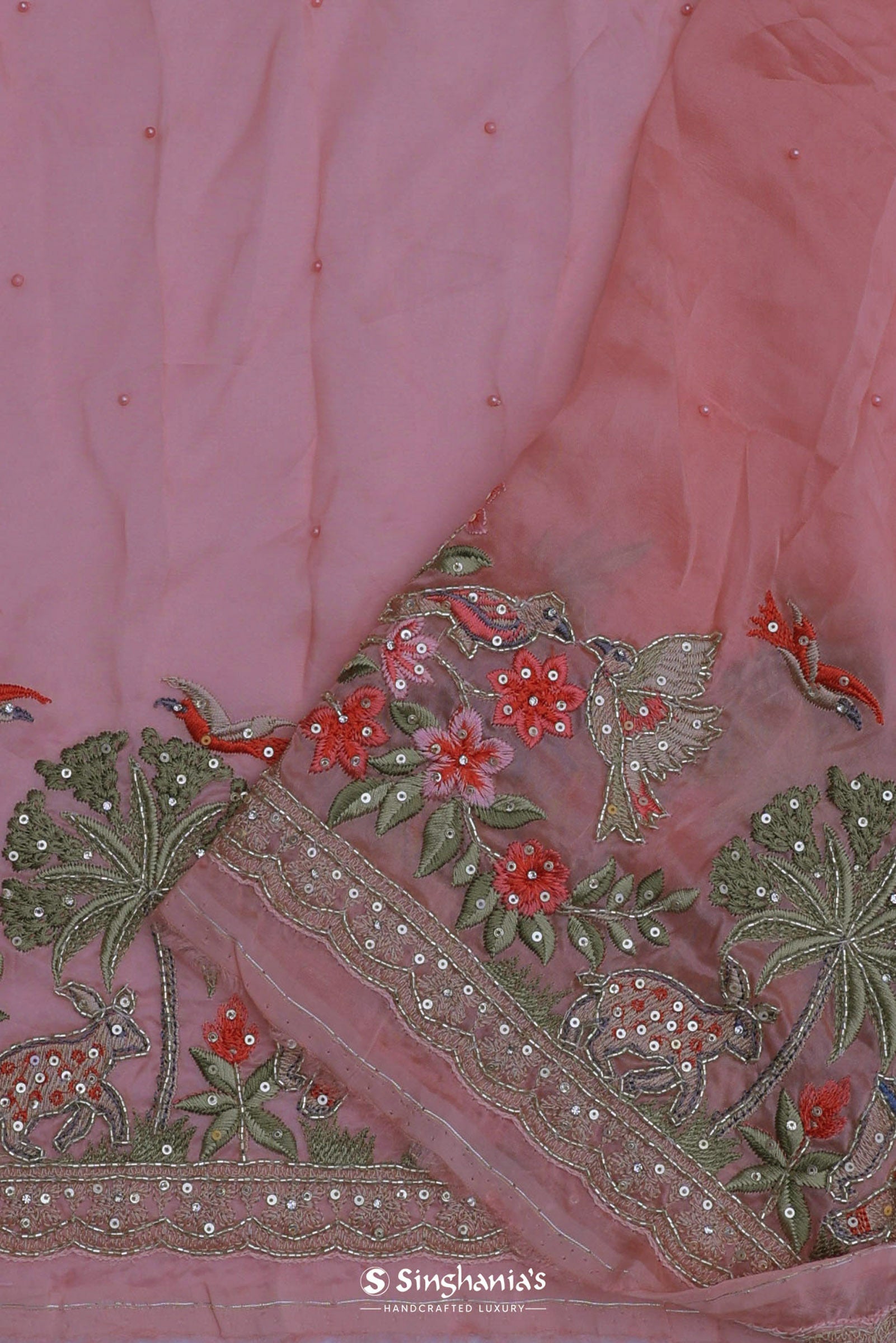 Rose Pink Soft Organza Embroidery Saree