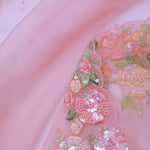 Lemonade Pink Organza Embroidery Saree With Pearls And Sequins Detailing