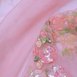 Lemonade Pink Organza Embroidery Saree With Pearls And Sequins Detailing