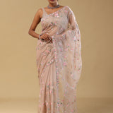 Almond Beige Organza Saree With Scallop Border