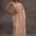 Beige Organza Embroidery Saree With Sequins And Kardana Detailing
