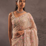Beige Organza Embroidery Saree With Sequins And Kardana Detailing