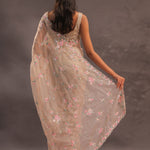 Beige Organza Embroidery Saree With Sequins And Kardana Detailing