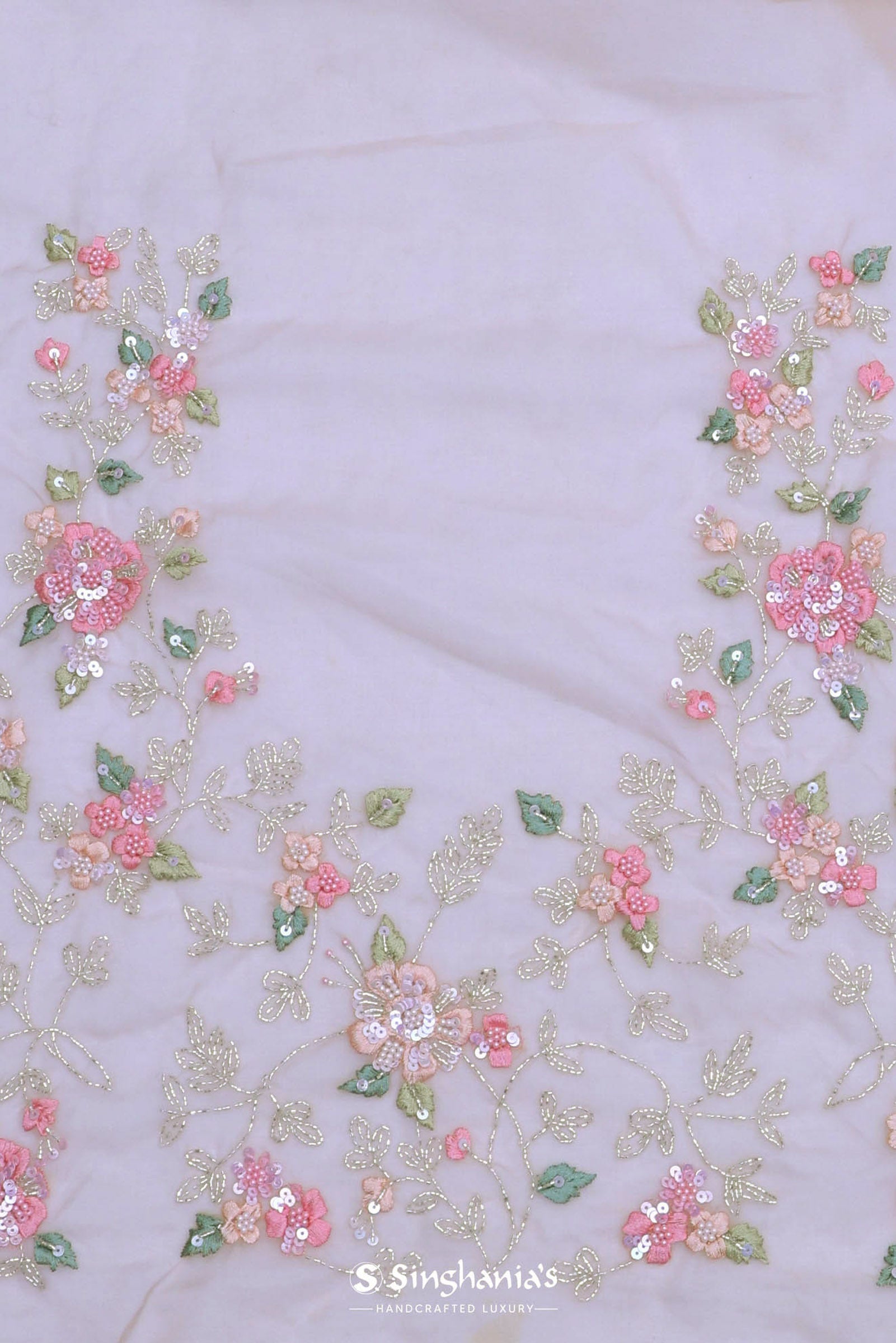 Beige Organza Embroidery Saree With Sequins And Kardana Detailing