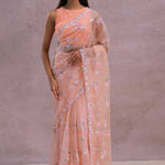 Soft Peach Organza Embroidery Saree