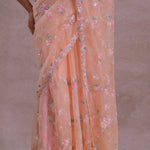Soft Peach Organza Embroidery Saree