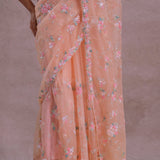 Soft Peach Organza Embroidery Saree
