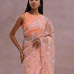 Soft Peach Organza Embroidery Saree