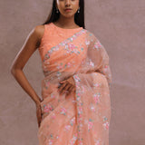 Soft Peach Organza Embroidery Saree